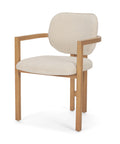 Beige chair with wooden frame on a white background