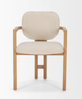 Beige chair with wooden frame on a white background