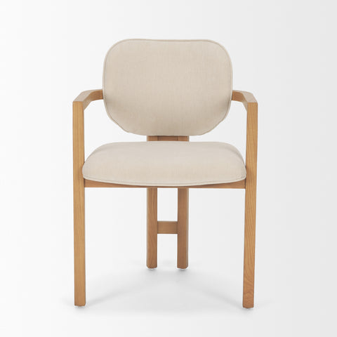 Beige chair with wooden frame on a white background