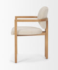 Chair with wooden frame and white cushion on a white background