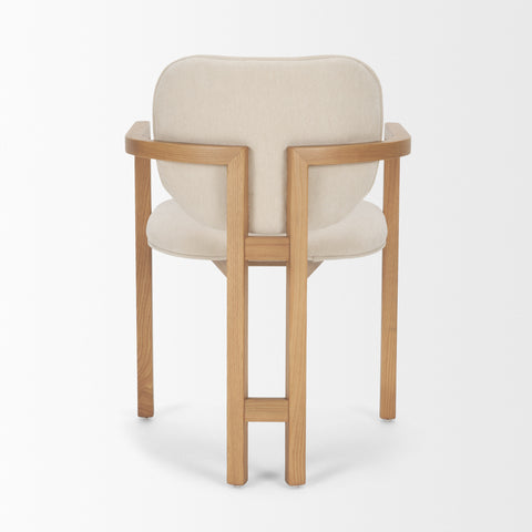 Chair with beige cushioned seat and backrest on a white background