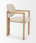 Chair with beige cushioned seat and backrest on a white background