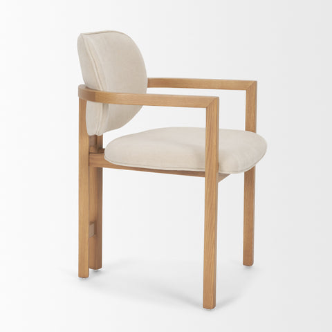 Chair with beige cushioned seat and backrest on a white background