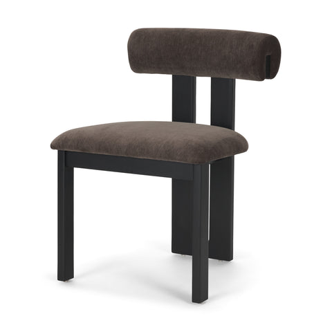 Chair with brown cushioned seat and backrest on a white background