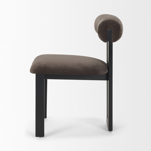 Chair with brown cushioned seat and backrest on a white background
