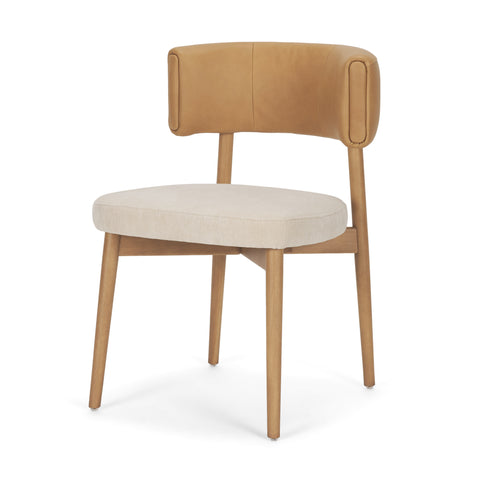 Chair with tan backrest and beige seat on a white background