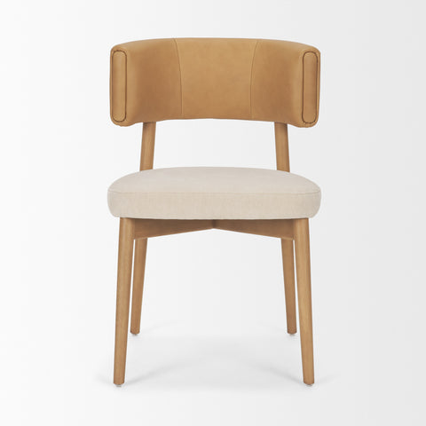 Chair with tan backrest and beige seat on a white background