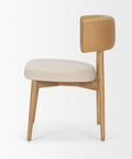 Chair with beige cushioned seat and backrest on a white background