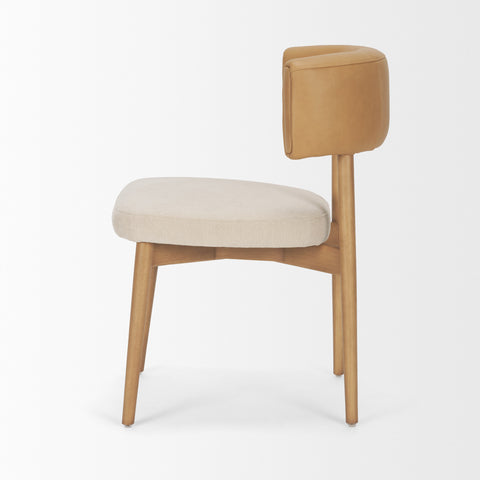 Chair with beige cushioned seat and backrest on a white background