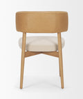Chair with tan backrest and white seat on a light gray background