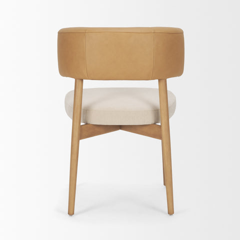 Chair with tan backrest and white seat on a light gray background
