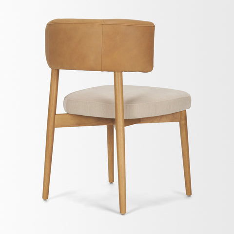 Chair with tan backrest and beige cushion on a white background