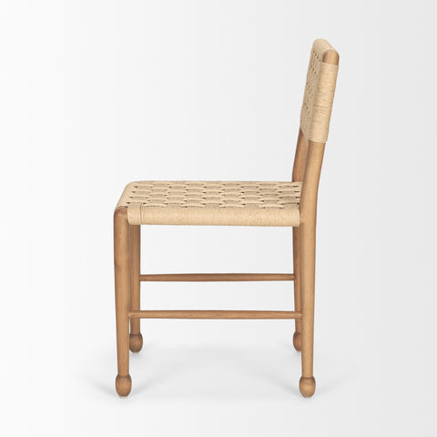 Wooden chair with woven seat and backrest on a white background