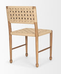 Woven chair with wooden frame on a white background