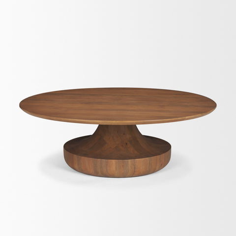 Wooden round table on a white background