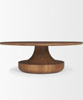 Wooden pedestal table on a white background