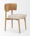 Chair with beige cushioned seat and backrest on a white background