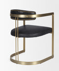 Modern chair with black leather seats and gold metal frame on a white background