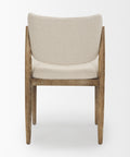 Chair with wooden frame and beige cushion on a white background