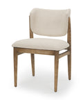 Chair with wooden frame and beige cushion on a white background