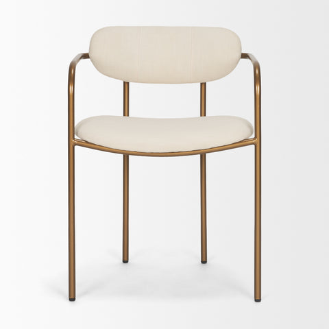 Chair with beige cushioned seat and backrest on a white background