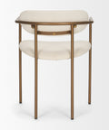 Two-tiered stool with bronze frame and white cushioned seats on a white background