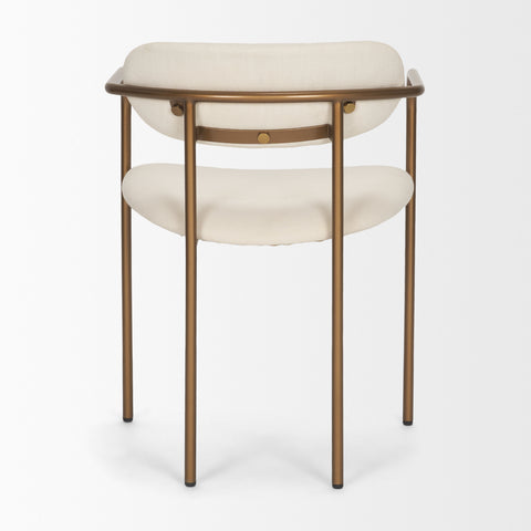 Two-tiered stool with bronze frame and white cushioned seats on a white background
