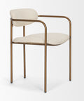 Chair with white cushioned seat and backrest on a gold frame against a white background