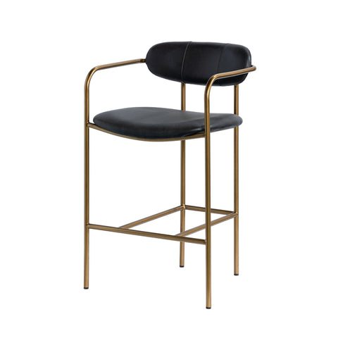 Black bar stool with gold frame on a white background