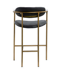 Bar stool with black cushioned seats and gold metal frame on a white background