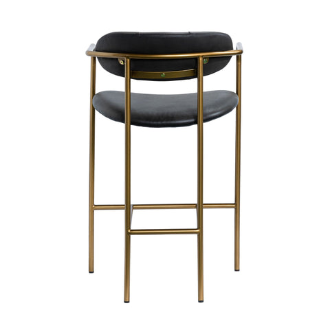 Bar stool with black cushioned seats and gold metal frame on a white background