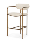 Bar stool with beige cushioned seat and backrest on a white background