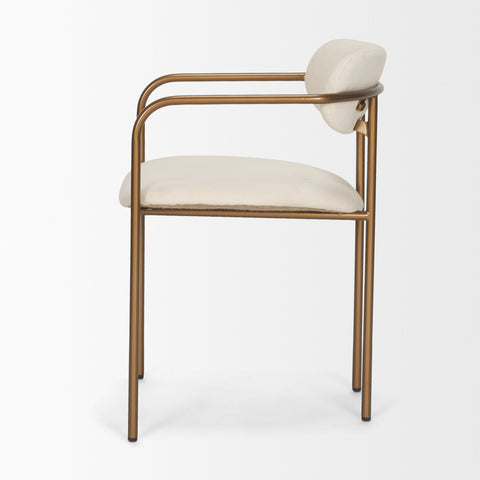 Chair with gold frame and white cushion on a white background
