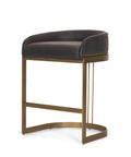 Modern bar stool with brown cushioned seat and gold metal frame on a white background