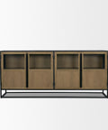 Wooden cabinet with glass panels on a white background