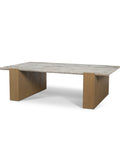Rectangular table with a light wood finish on a white background