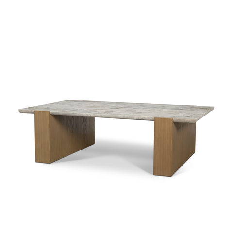 Rectangular table with a light wood finish on a white background