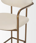 Decorative shelf with gold metal frame and beige fabric shelves on a white background