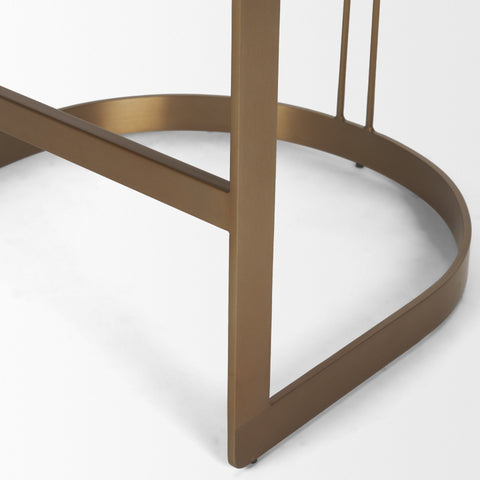Close-up of a brown metal chair frame on a white background