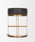 Decorative stool with black top and gold metal frame on a white background