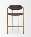 Bar stool with black leather seats and gold metal frame on a white background