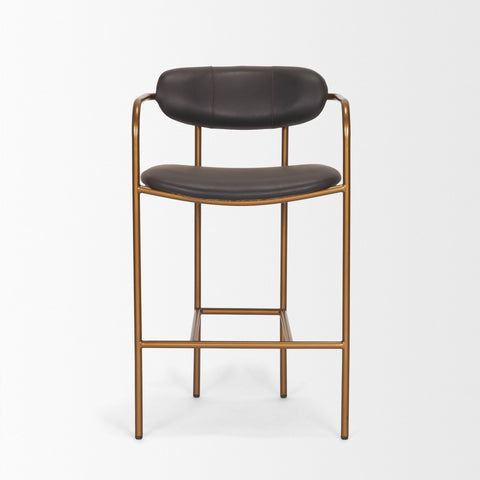 Bar stool with black leather seats and gold metal frame on a white background