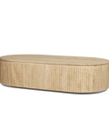 Wooden coffee table with a natural finish on a white background