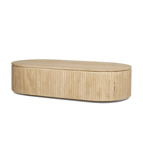 Wooden coffee table with a natural finish on a white background