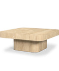 Wooden coffee table with a ribbed surface on a white background