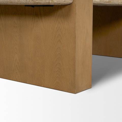 Close-up of a wooden desk corner on a white background