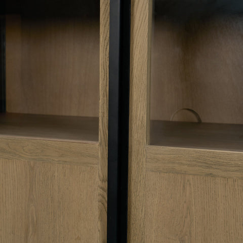 Close-up of a wooden shelf with a dark border