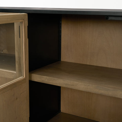 Wooden desk with an open shelf and cabinet
