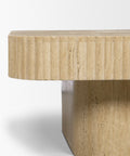 Beige stone table with a white background