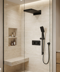 INABOX04 Electro Black 3-Way Shared Thermostatic Shower Kit with Dual-Function Aquasheet Rainhead - Aquabrass
